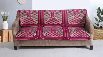 Nendle Velvet Fabric Sofa Cover Set of 5 Seater (Pink, 6 Pieces)